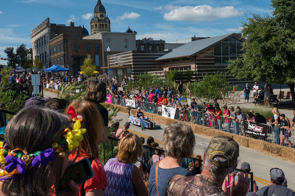 A crowd watches Denton's annual Coffin Race