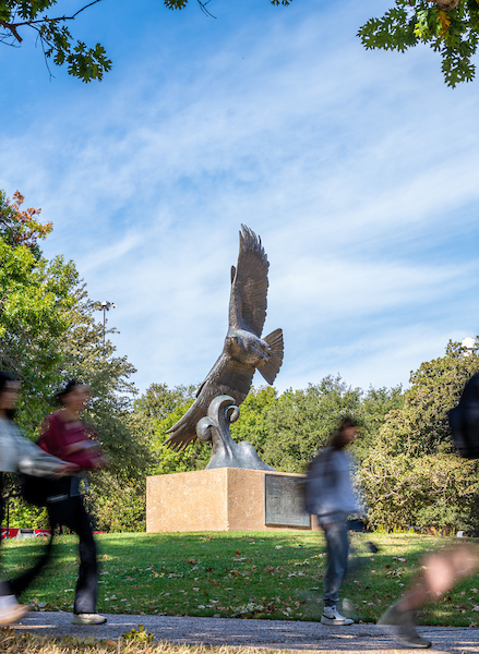 Flying eagle statue on UNT's Denton campus